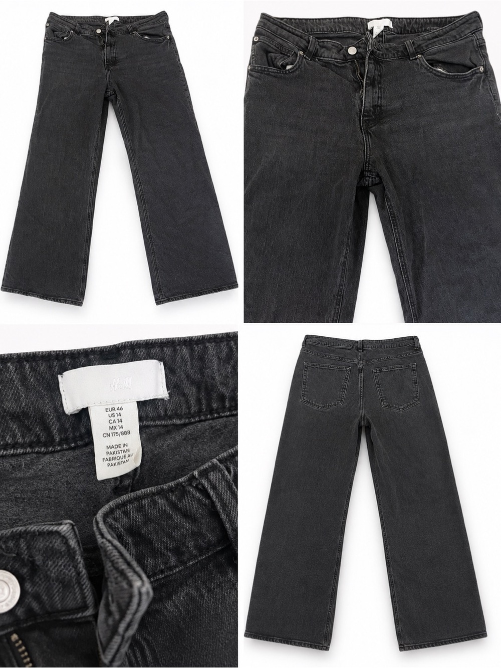 H&M Black Wide-Leg Jeans - High-Rise Flare Size 14